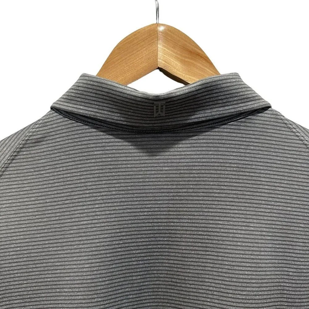 Nike Tiger Woods Collection Mens XL Golf Polo Shirt Gray Striped Snap Button guc